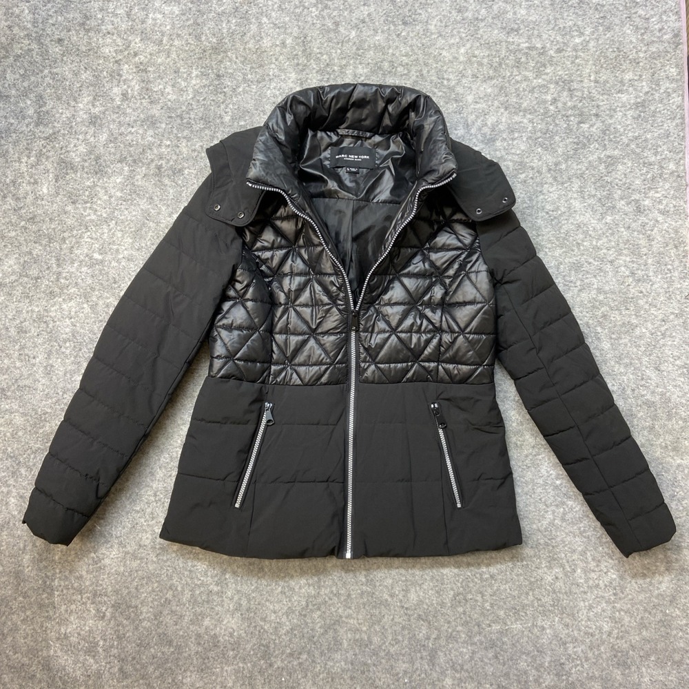 Marc New York Andrew‎ Marc Quilted Puffer Jacket Hooded Black Size L